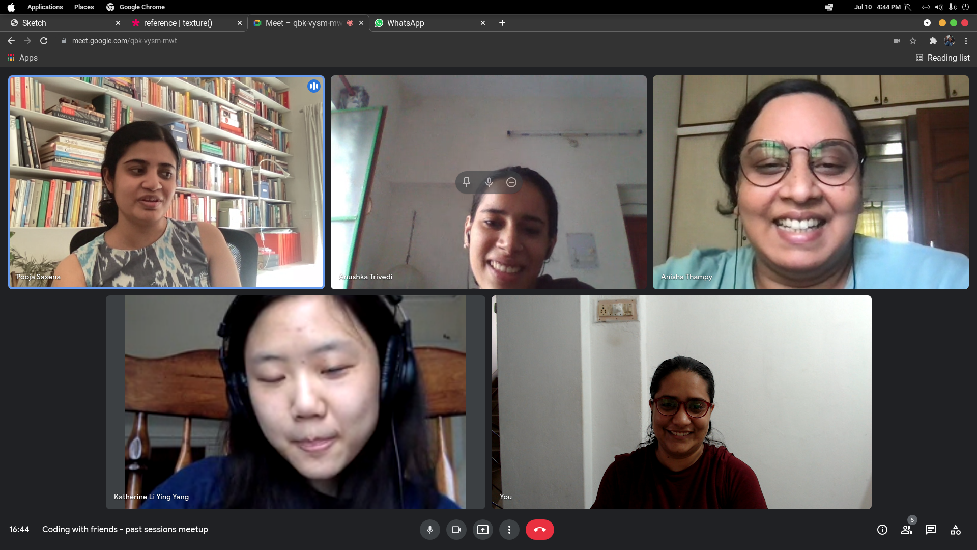 Screenshot of 5 women on a virtual meeting platform