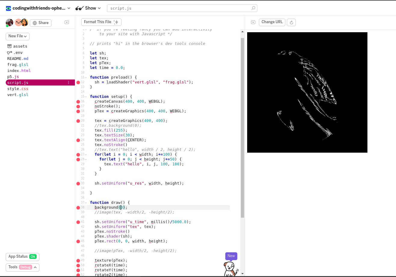 screenshot of the project code window