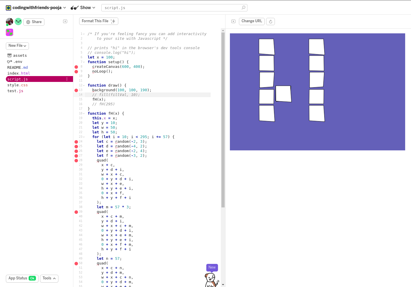 screenshot of the project code window