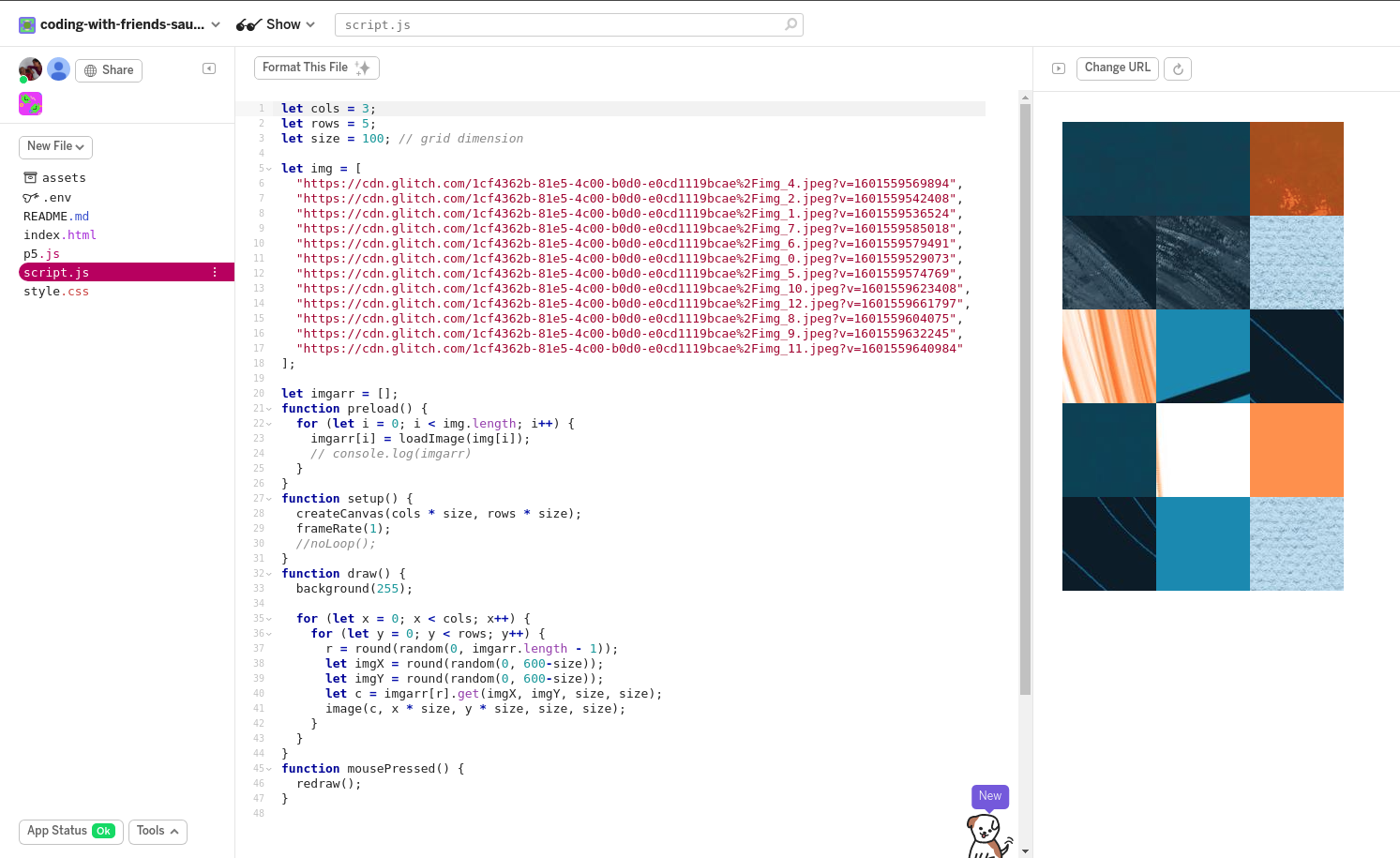 screenshot of the project code window